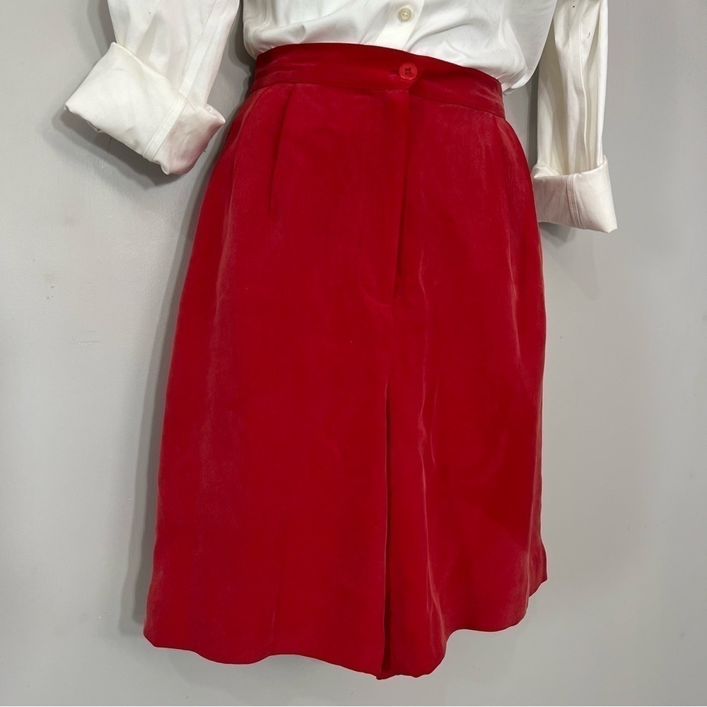 Vintage red 100% silk shorts size large high waist long trouser shorts retro - Picture 9 of 12